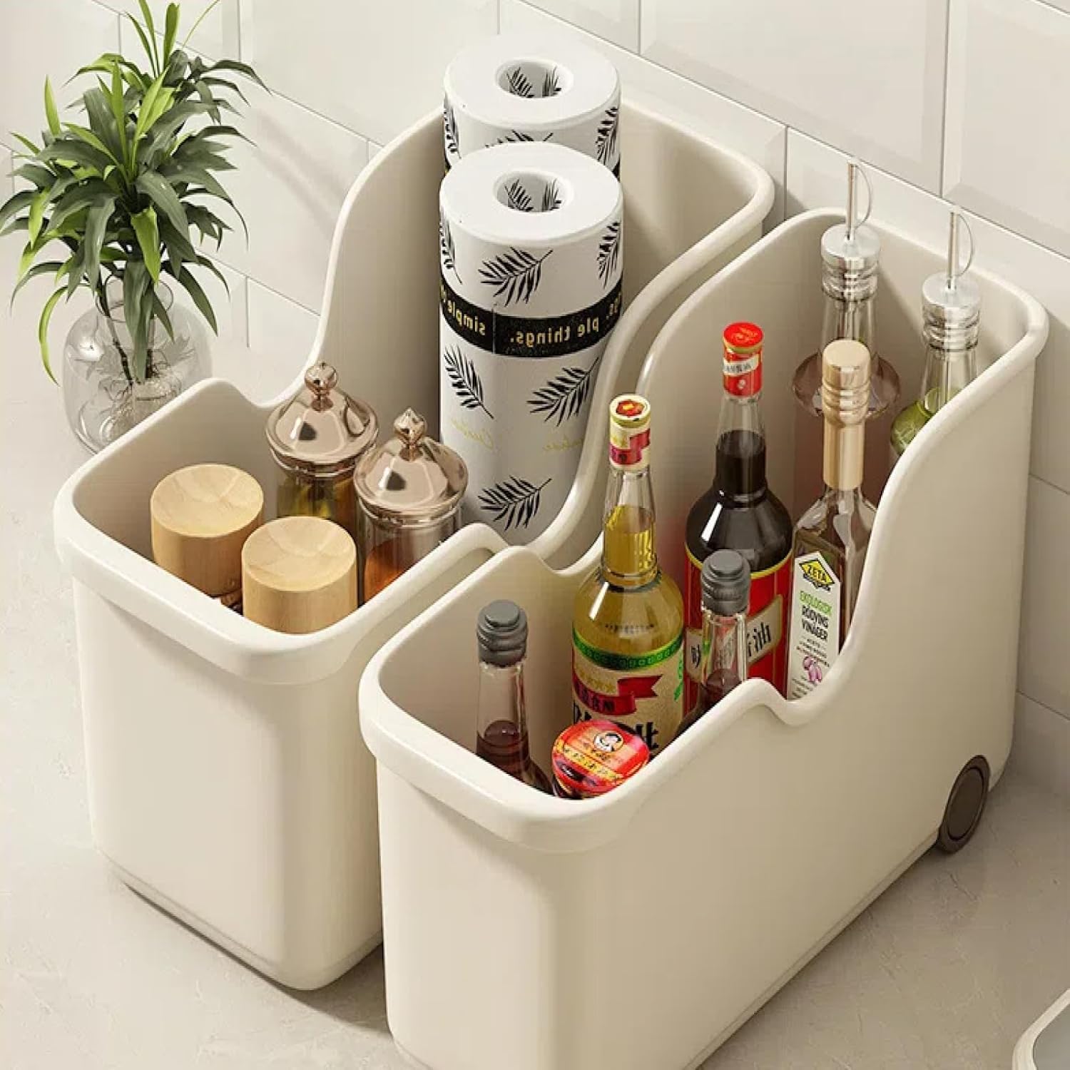 Rolling Storage Organizer Basket with Wheels – Set of 2